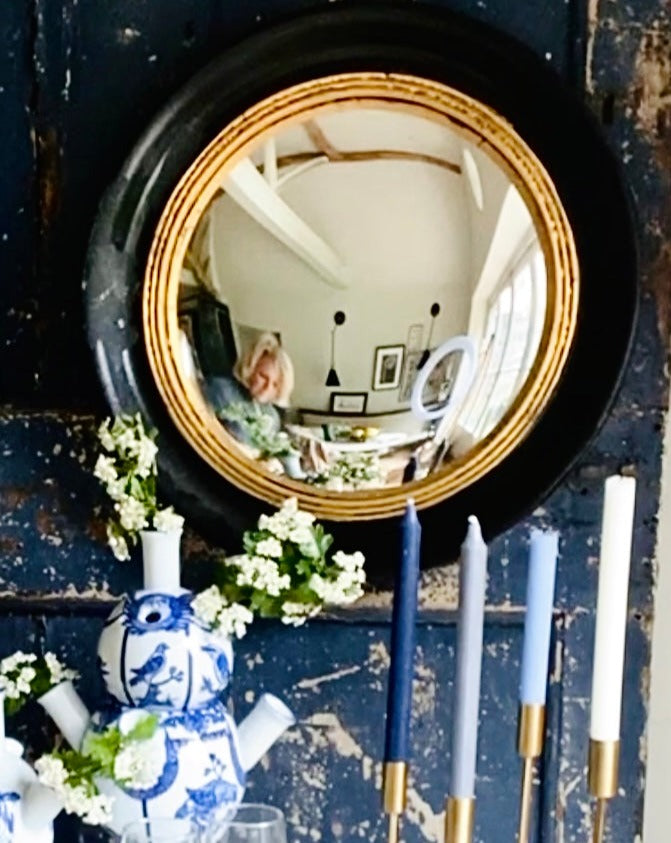 Black / Gold Round Convex Ships Mirror