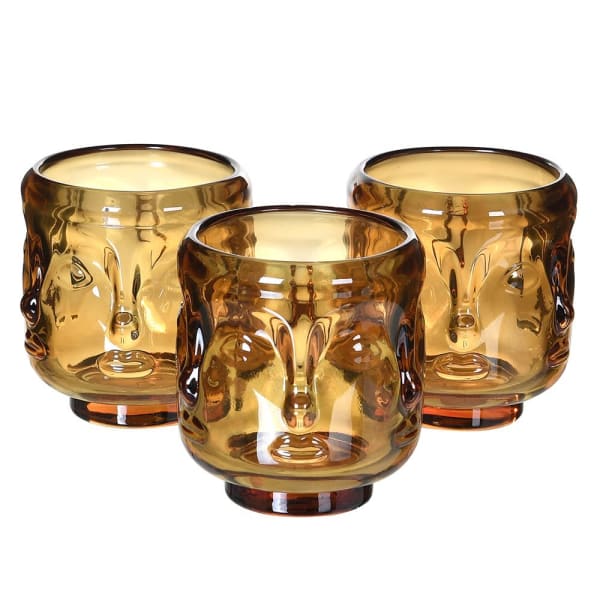 Amber Face Tea Light Holders Set of 3