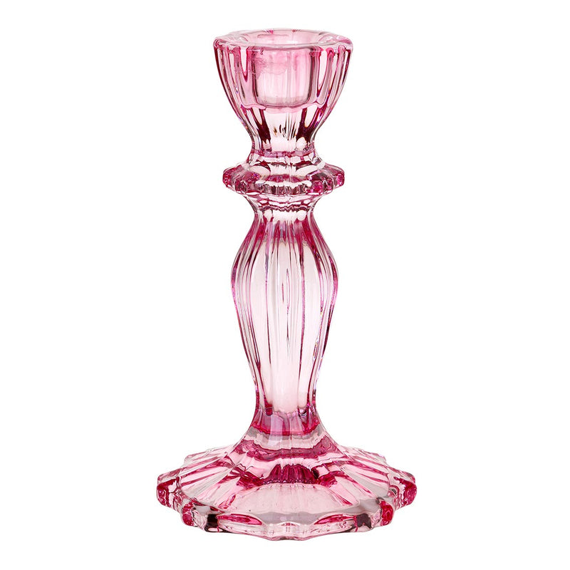 Coloured Glass Candlestick Holder - PINK