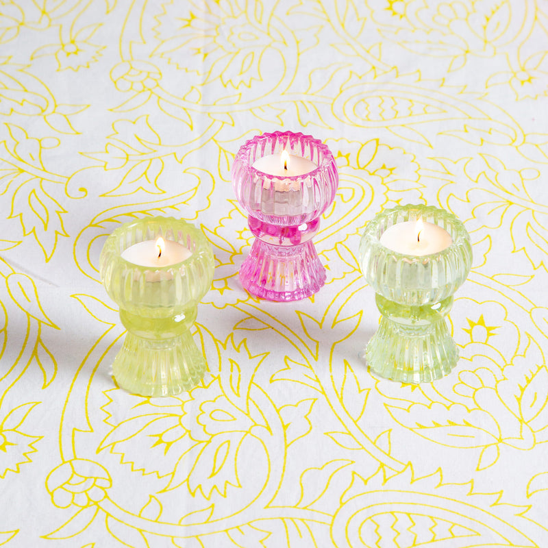 Coloured Glass Vase / Short Candlestick Holder - PINK