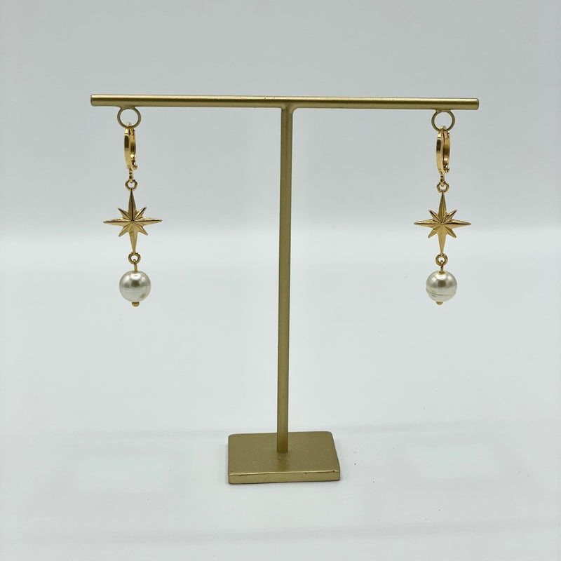 Bronze Star & Pearl Drop Earrings