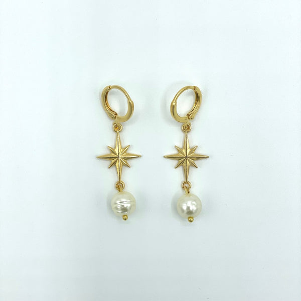 Bronze Star & Pearl Drop Earrings