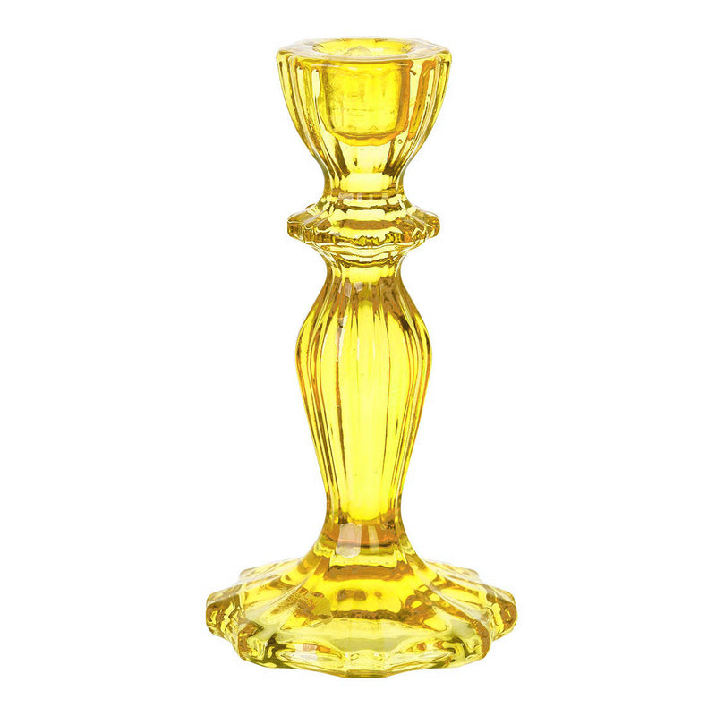 Coloured Glass Candlestick Holder - YELLOW